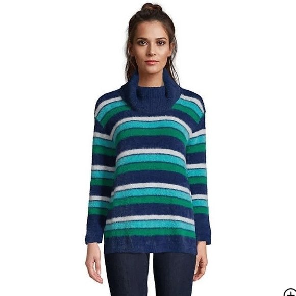 LANDS End Cozy Striped Sweater Scandi Girl Fisherman M - Picture 1 of 7